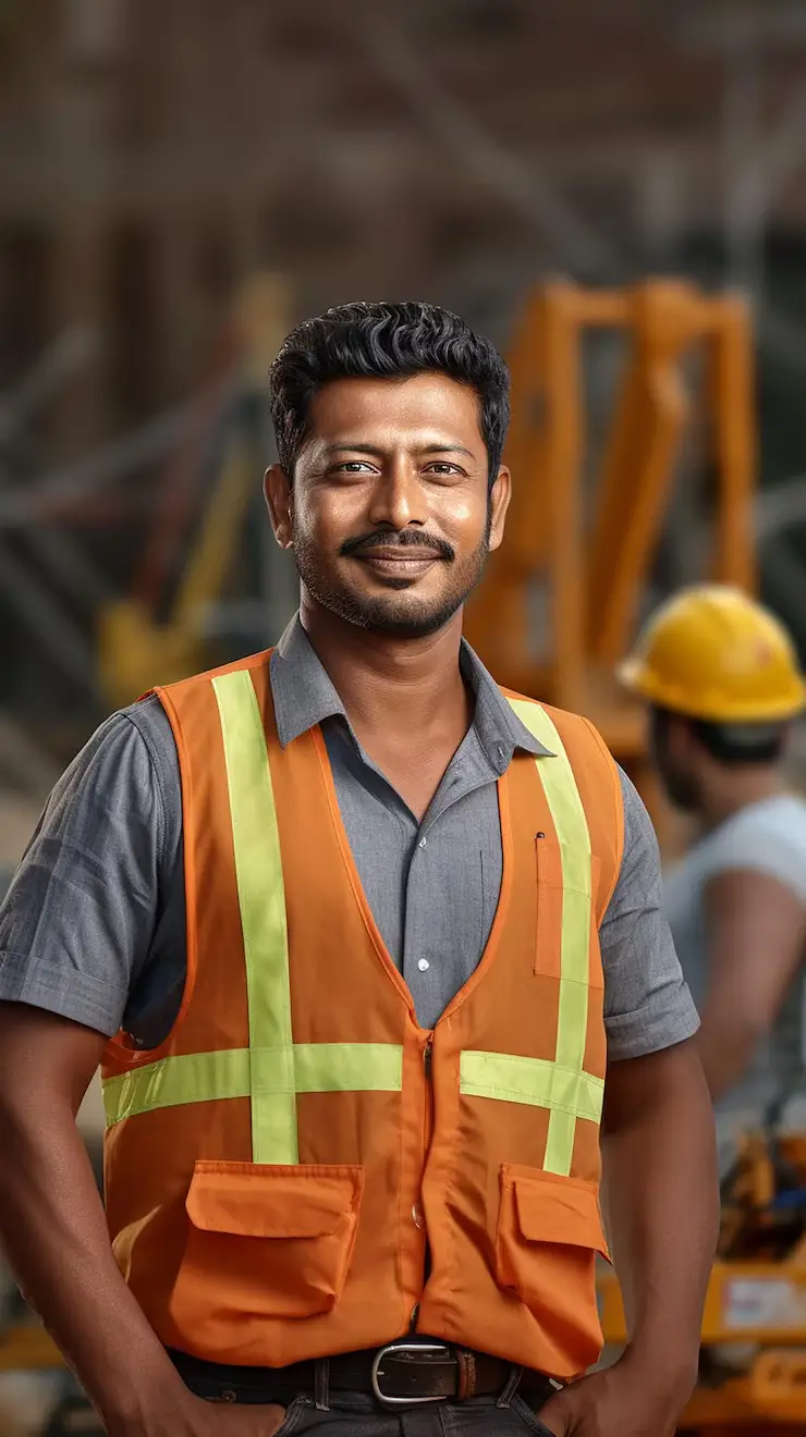 civil engineer smiles front construction site_1142157 50581